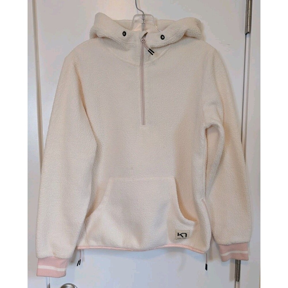 Kari Traa Small Rothe Fleece Hoodie Cream Pink Pullover Sherpa Teddy Gorpcore